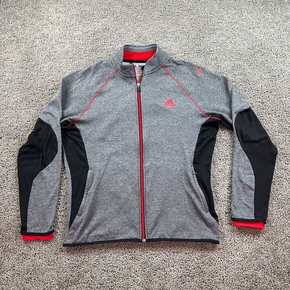 Adidas Golf Sweatshirt Mens Small Gray Red Climaheat Full Zip Lightweight - Picture 1 of 11